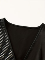Sequined Surplice Neck Bodysuit Long Sleeve Slim Fit