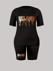 Women's Plus Gradient Letter Print Tee & Shorts 2pcs Set