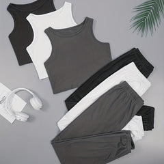 6 Pack Plus Size Lounge Set: Crop Tank Top & Joggers Sporty Home Wear