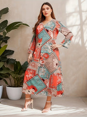 Boho Dress Women's Plus Scarf & Floral Print Maxi Dress