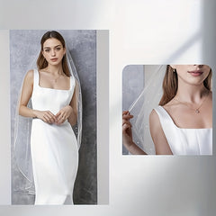 Classic Bridal Veil with Delicate Trimmed Soft Fabric for Wedding Bridesmaids