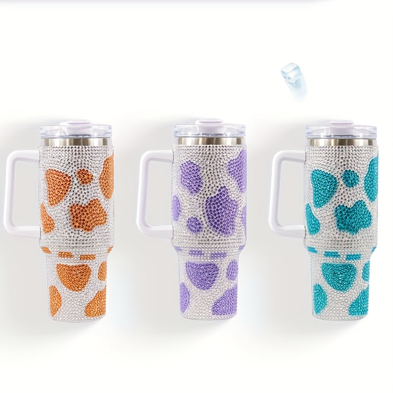 Cow Print Water Bottle 40oz Portable Glass Car Bottle Handle Straw Lid