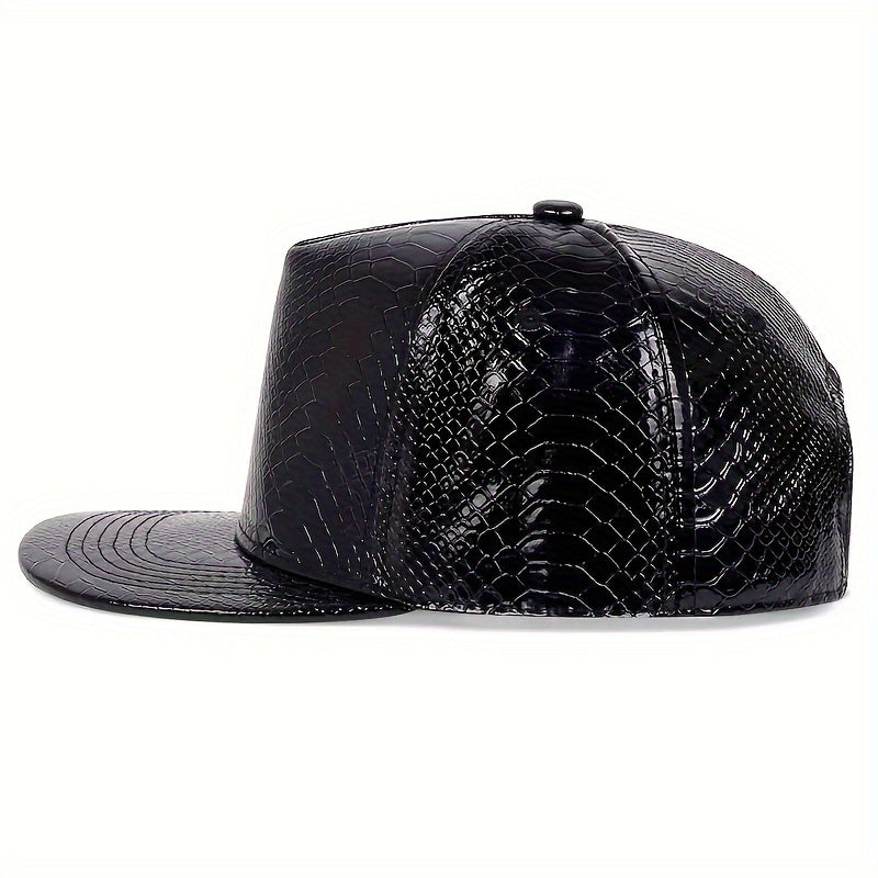 Hip Hop Flat Brim Baseball Cap PU Leather Warm Hat