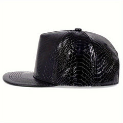 Hip Hop Flat Brim Baseball Cap PU Leather Warm Hat
