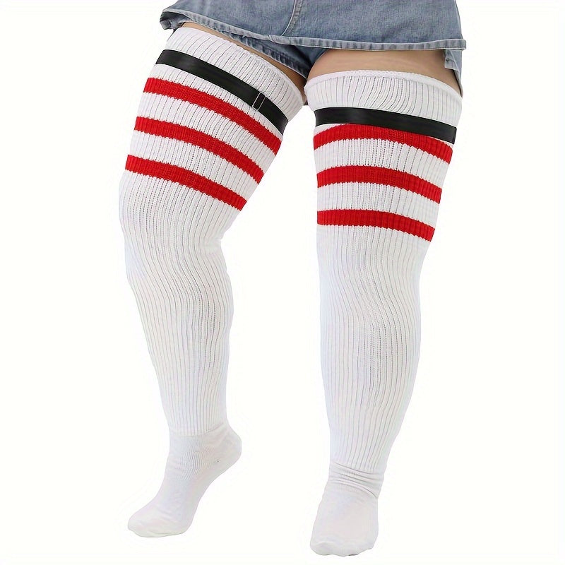 Thigh High Stockings Women's Plus Striped Pattern Over The Knee Socks