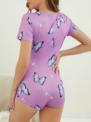 Butterfly Print Lounge Bodysuit Short Sleeve Romper