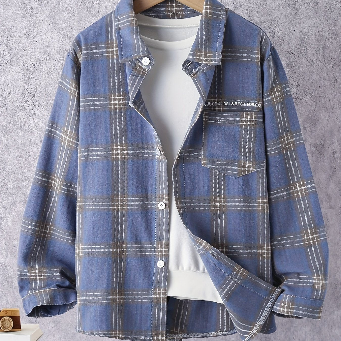 Boys Plaid Button Down Shirt Casual Long Sleeve Lapel Shirt