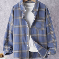 Boys Plaid Button Down Shirt Casual Long Sleeve Lapel Shirt