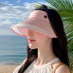 Striped Embossed Visor Hat Wide Brim UV Protection Sun Hats for Women