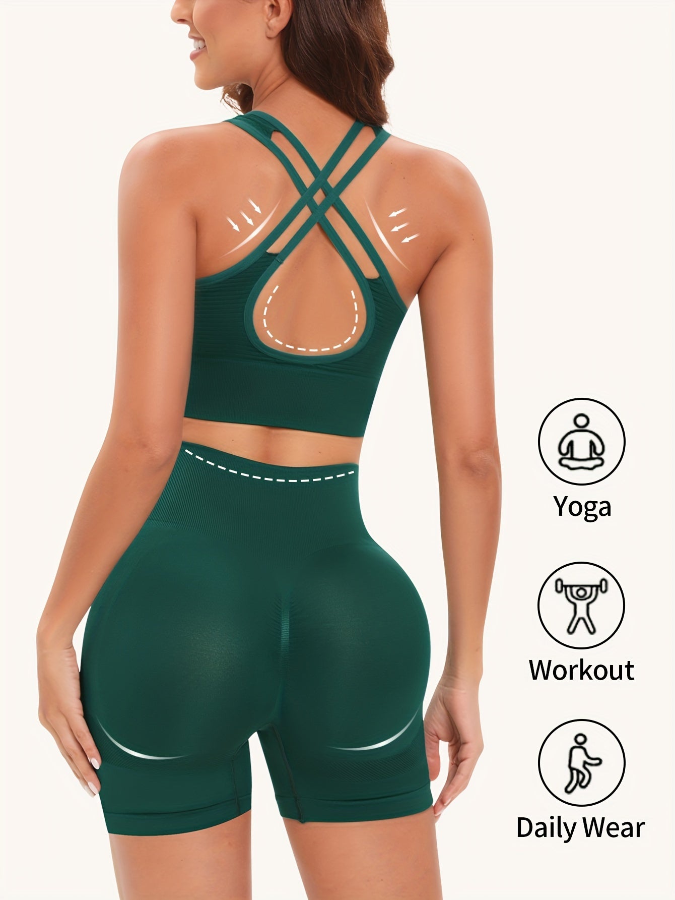 Solid Yoga Suits Backless Crop Top & Butt Lifting Shorts