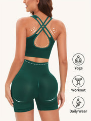 Solid Yoga Suits Backless Crop Top & Butt Lifting Shorts