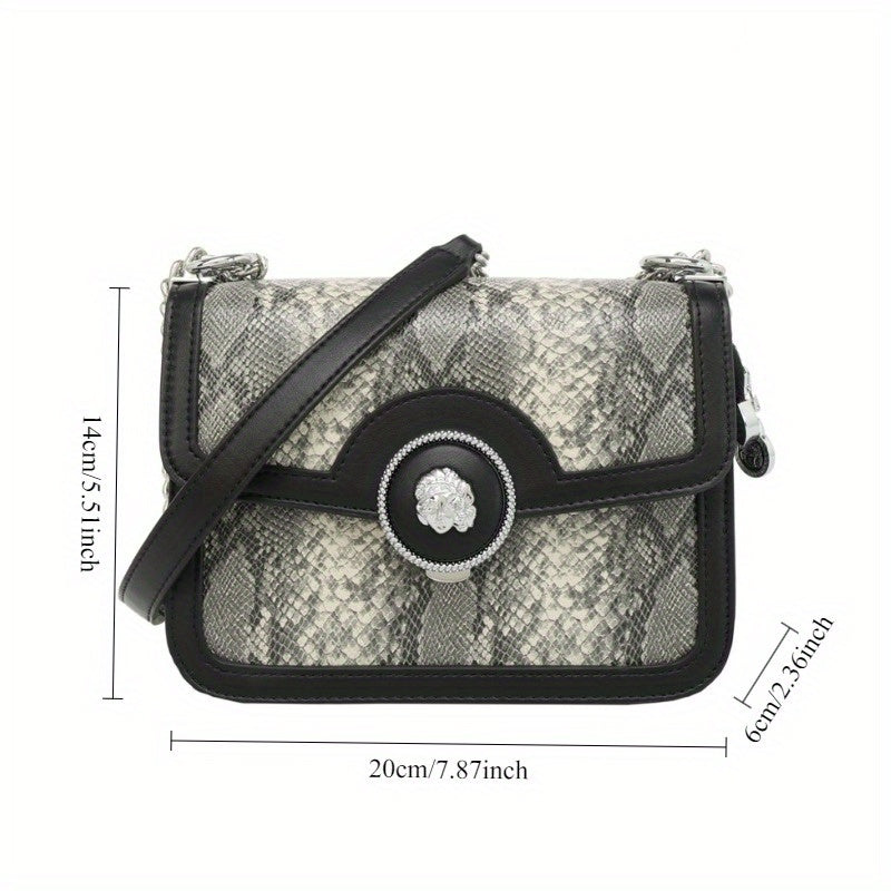 Snake Print Shoulder & Crossbody Bag - Leather with Detachable Chain