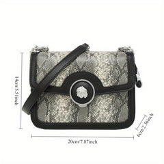 Snake Print Shoulder & Crossbody Bag - Leather with Detachable Chain