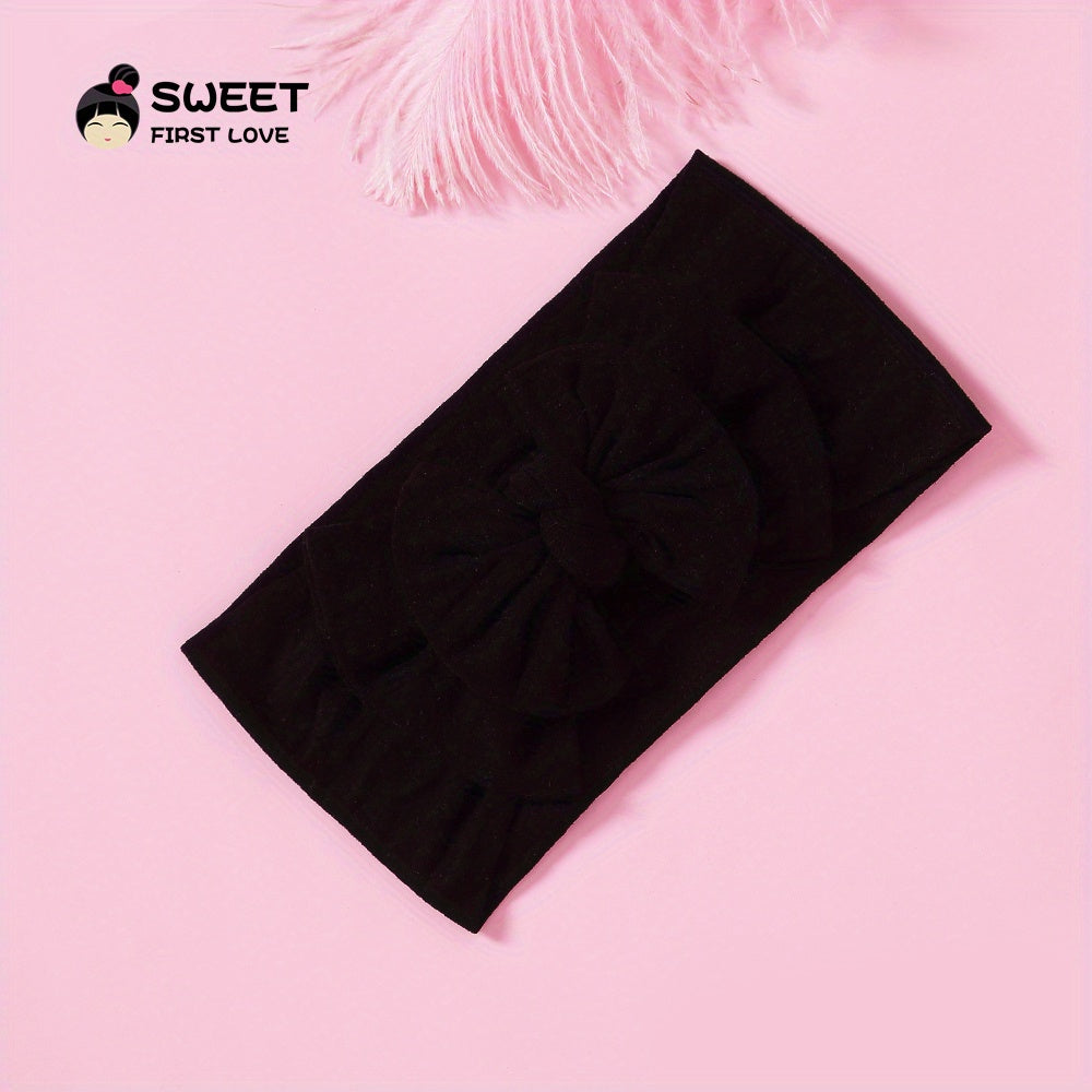Baby Girls Bowknot Solid Headband Soft Nylon Elastic Hair Bands