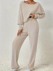 Ribbed Lantern Sleeve Tee & Pant Set
