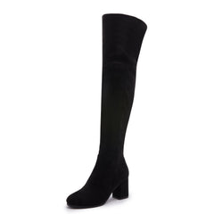 Chunky Heel Thigh High Boots Solid Round Toe Comfortable & Stylish Shoes