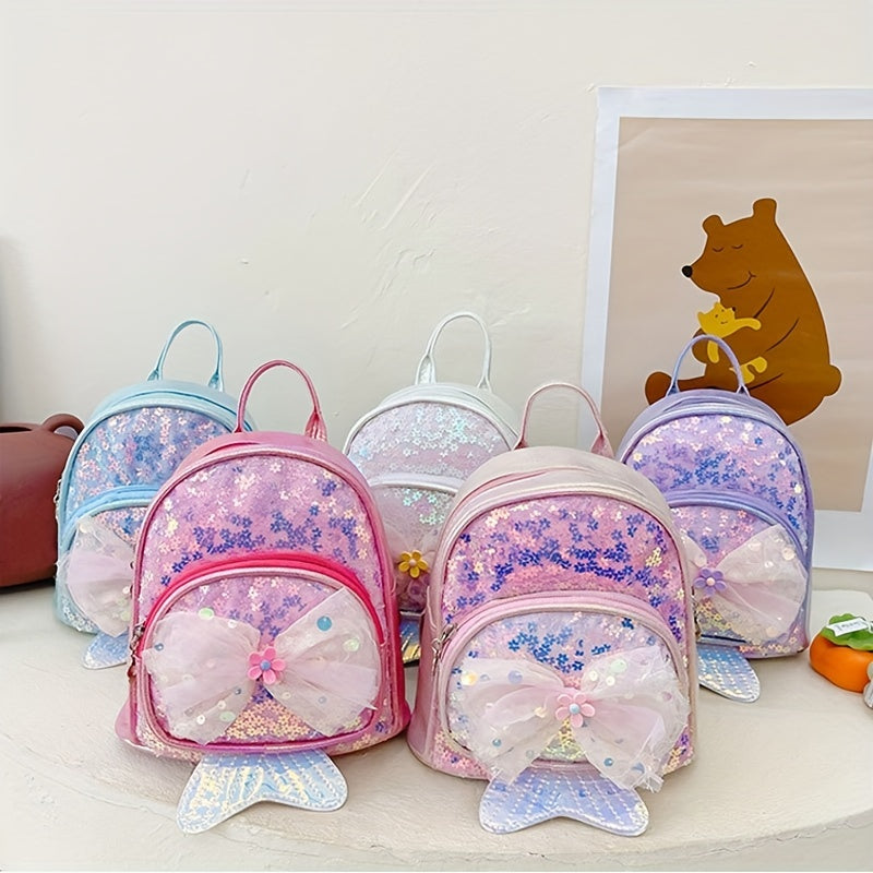 Mermaid Sequin Bow Kindergarten Shoulder Bag Girls Boys Backpack