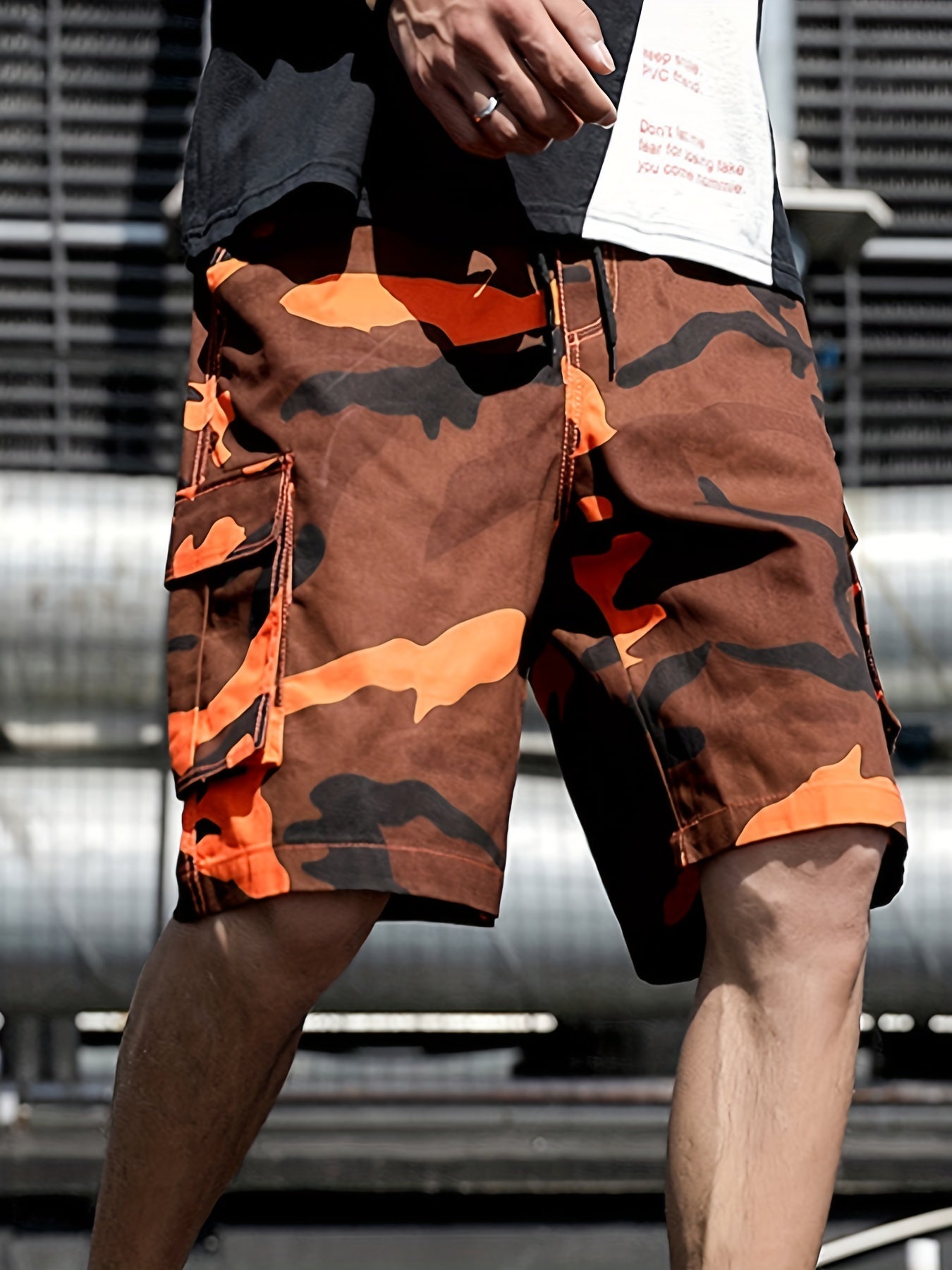 Camouflage Pattern Cargo Shorts Men's Casual Pocket Waist Drawstring Shorts