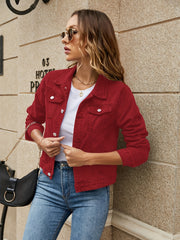 Denim Jacket with Flap Pockets Long Sleeves Women's Coats