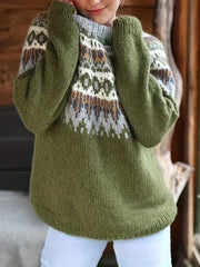 Fair Isle Pattern Crew Neck Sweater Vintage Long Sleeve Sweater