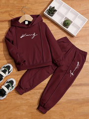 Boys 2pcs Hoodie Sweatshirt & Sweatpants Set Alphabet Print Solid Kids Clothes