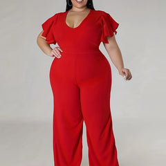 Solid Butterfly Sleeve Wide Leg Jumpsuit