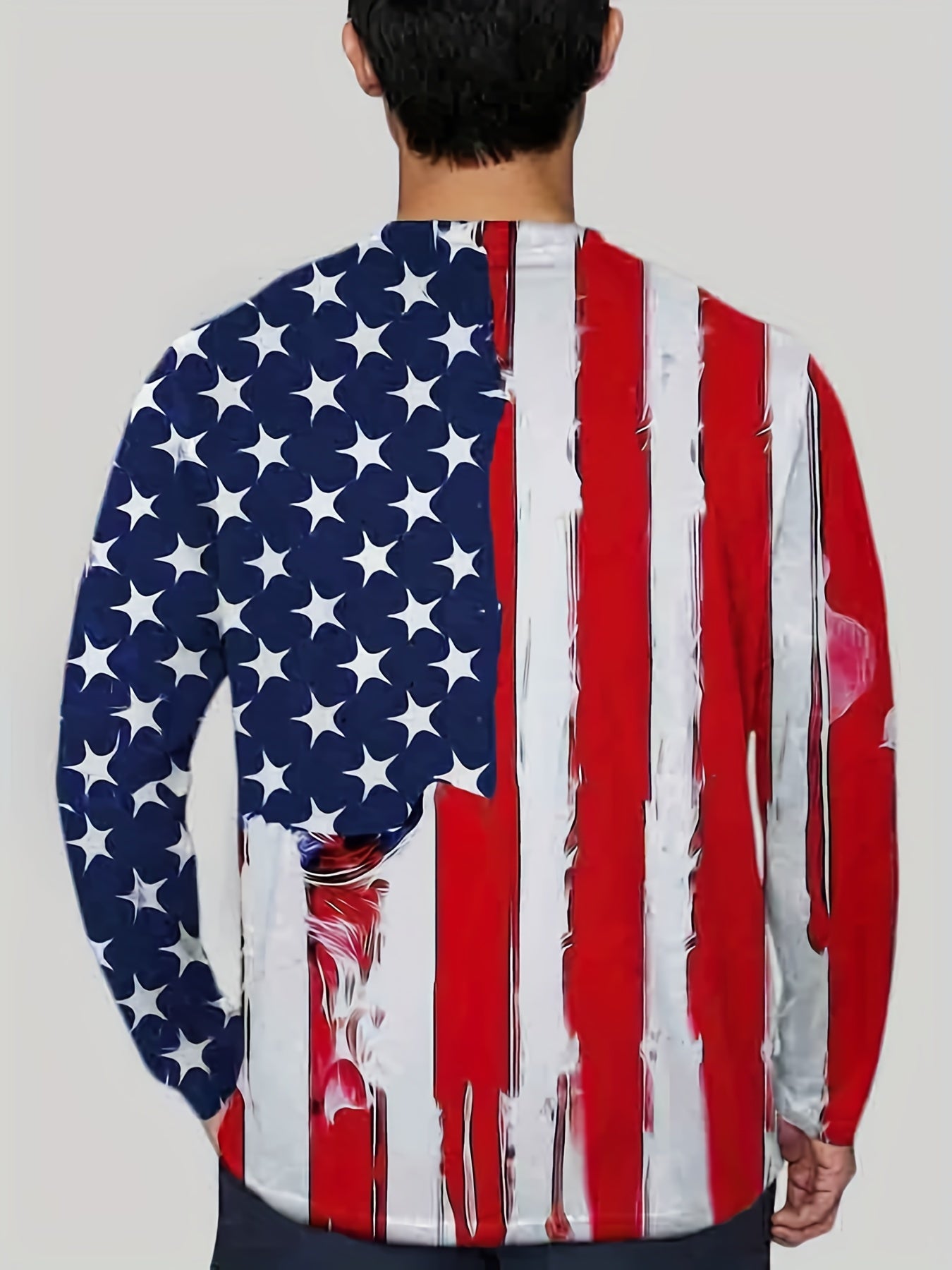 Skull & Flag Print Men's Long Sleeve T-shirt