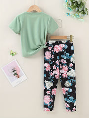 2pcs Toddler Girls LOVE And Floral T Shirt Top & Leggings Set