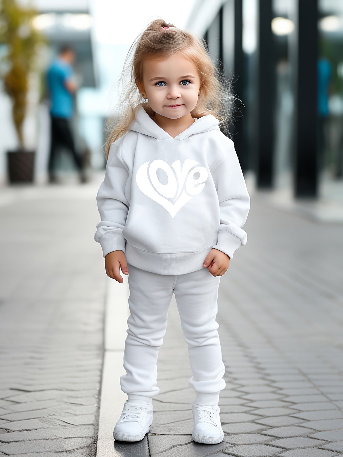 Love Heart Print Hoodies Pants Set For Spring Fall Sports Christmas Gift