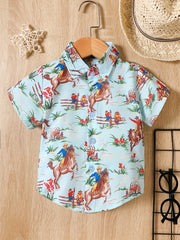 Western Cowboy Theme Print Shirt Little Boys Tee Top