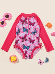 Girl's Stylish Cartoon Long Sleeve Swimsuit