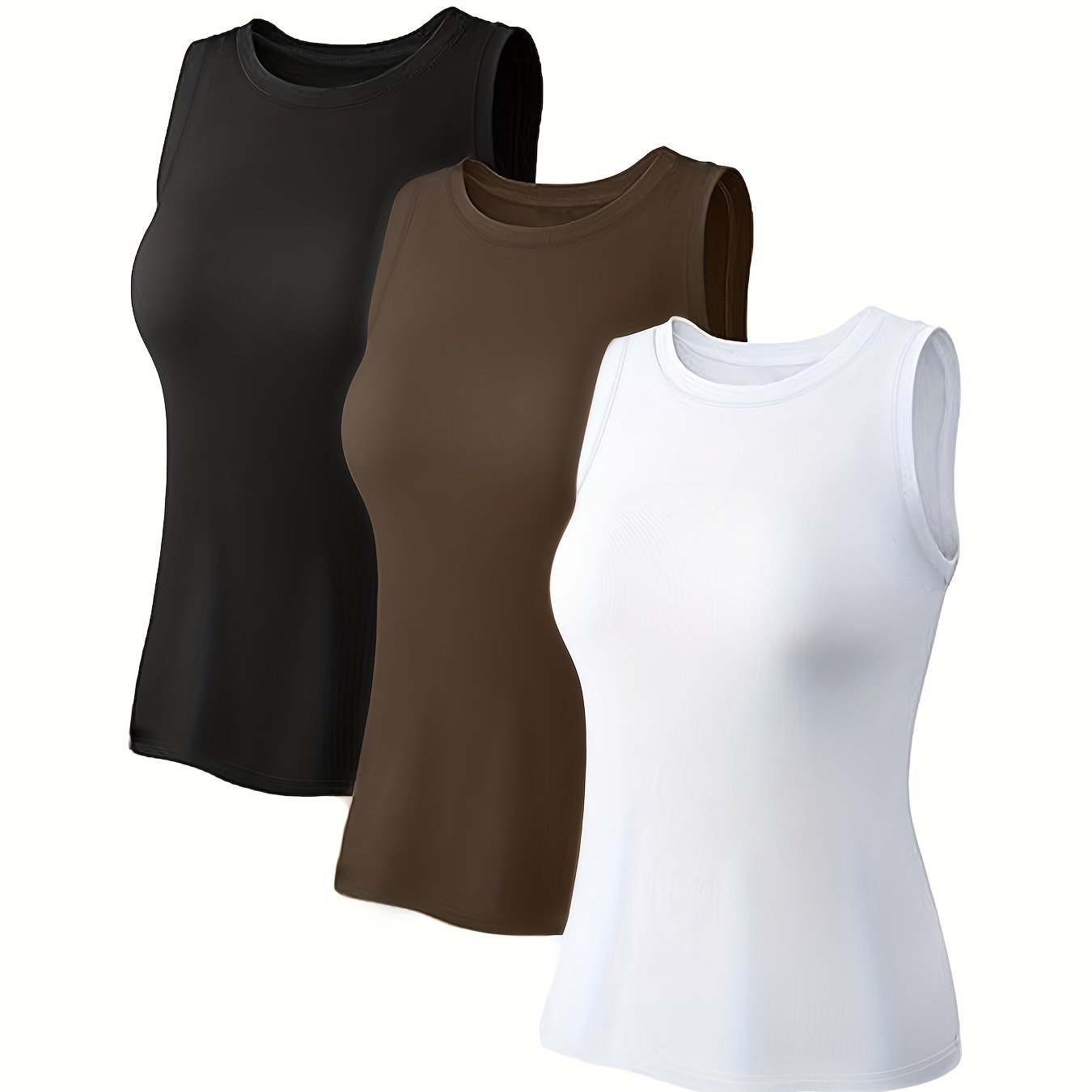 3 Pack Women's Plus Size Basic Tank Top Set Solid Round Neck Fitted 3pcs