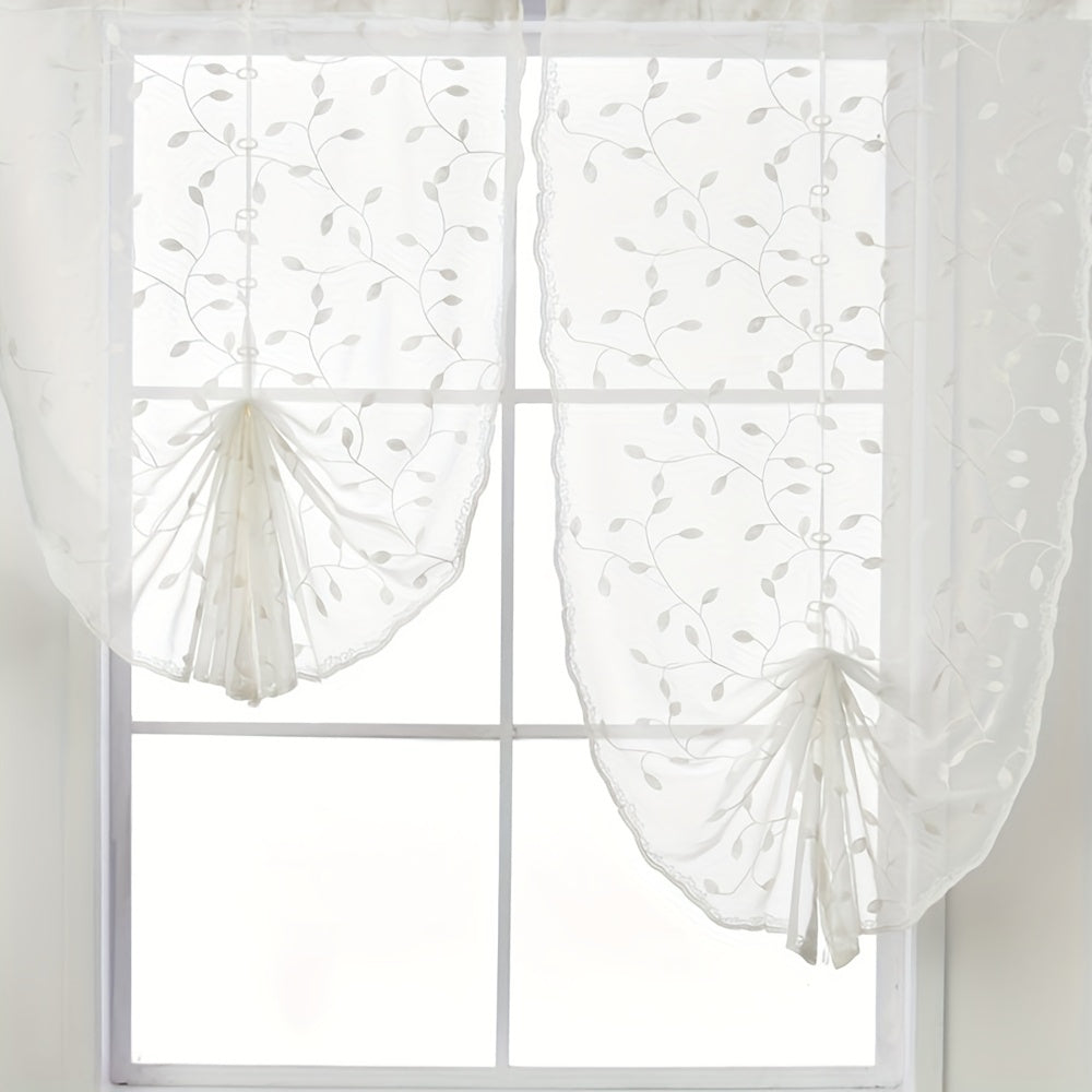 2pcs Embroidery Tulle Sheer Curtain Short Windows Kitchen Valances
