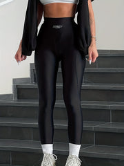 Letter Graphic High Waist Slimming Casual Pants for Women