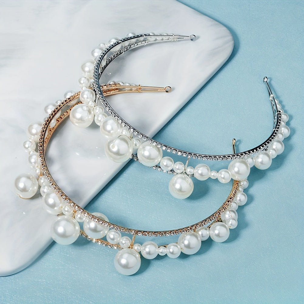 Bridal Pearl Crown Rhinestone Hair Jewelry Baroque Headpiece