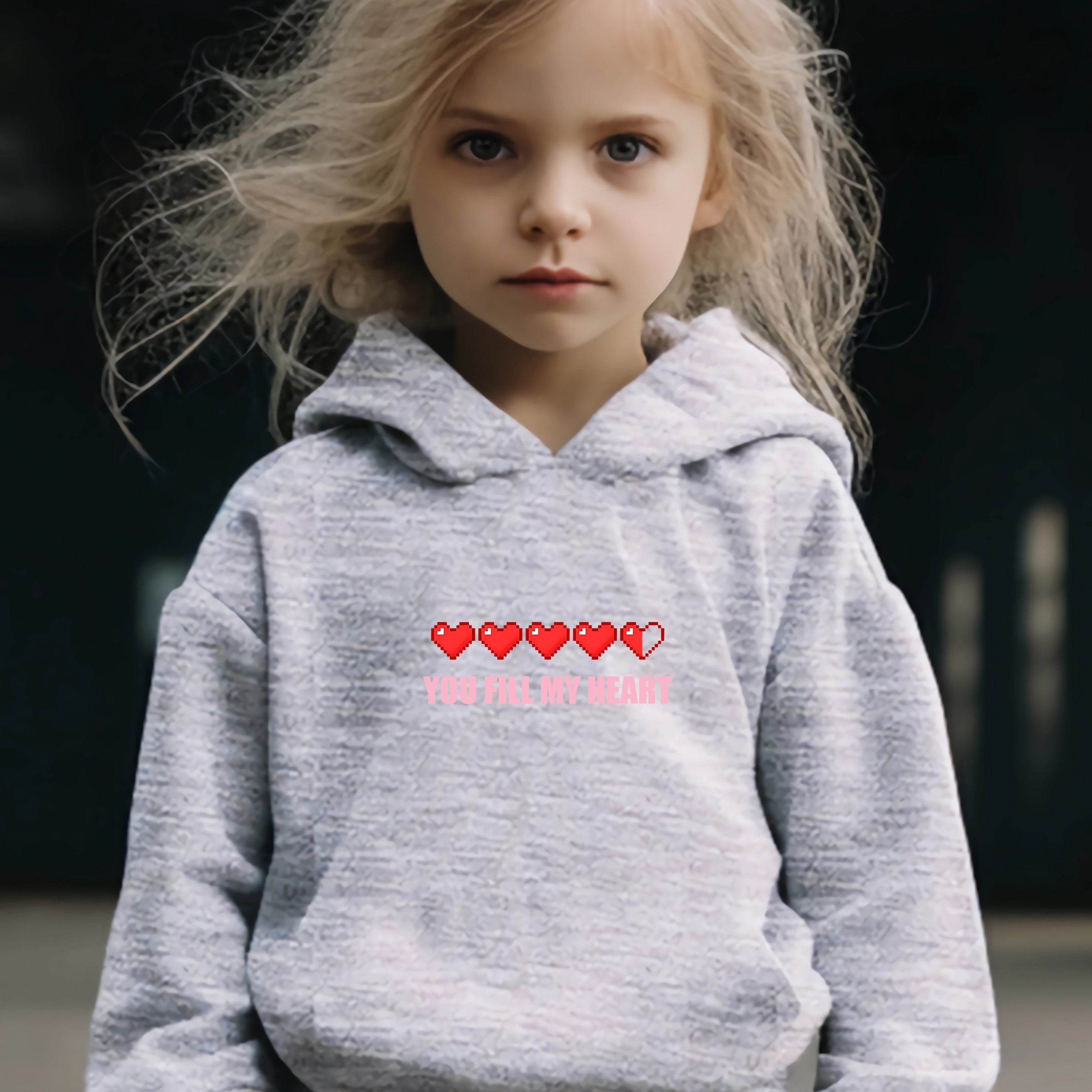 Hearts Pattern Long Sleeve Hooded Sweatshirt Girls Comfy Hoodies Pullover