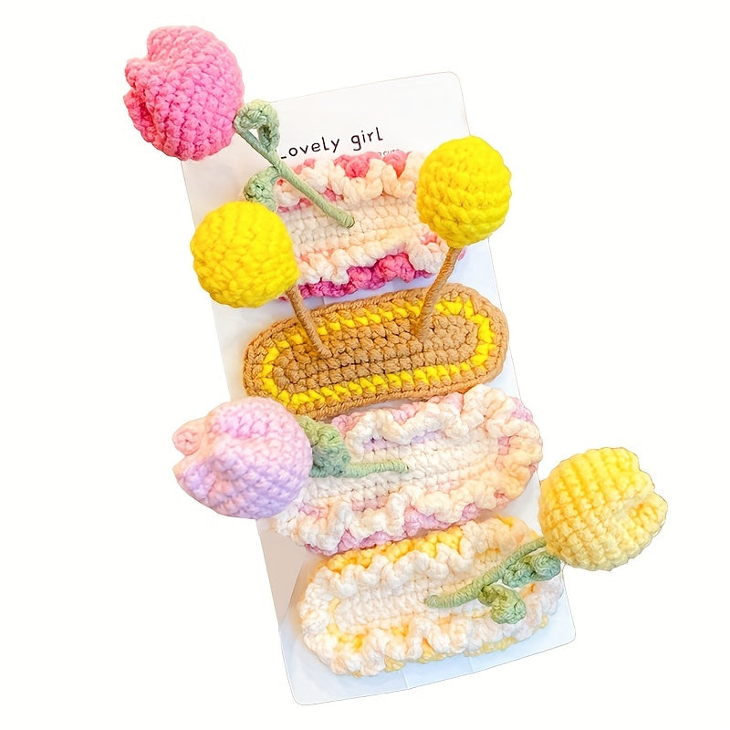 Knit Flower Hair Clips for Baby Girls