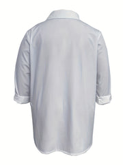 Solid 3/4 Sleeve Button Up Shirt