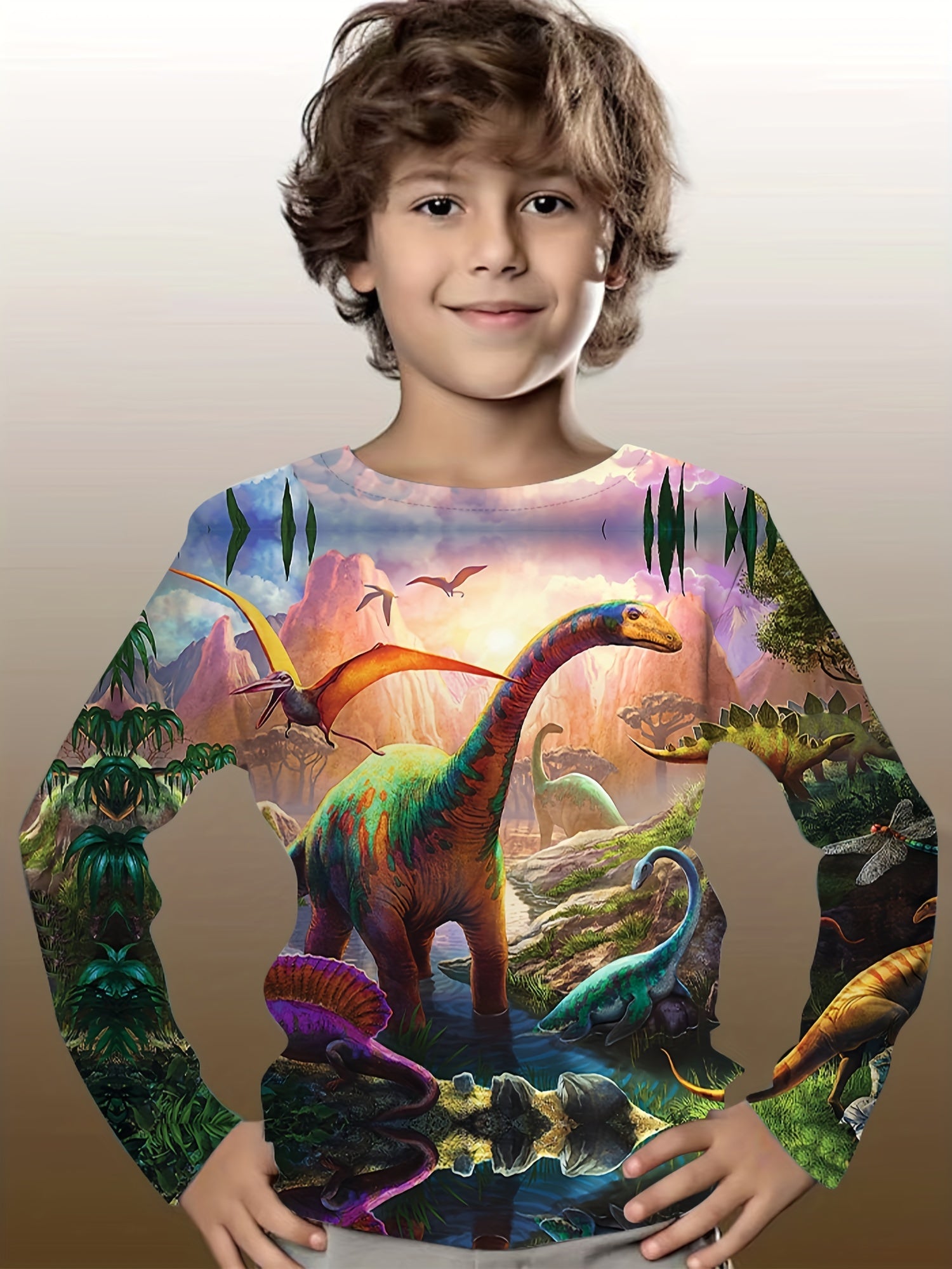 3D Dinosaur Print Kid's Long Sleeve Top Boy's Clothes