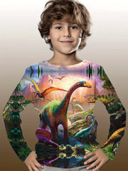 3D Dinosaur Print Kid's Long Sleeve Top Boy's Clothes