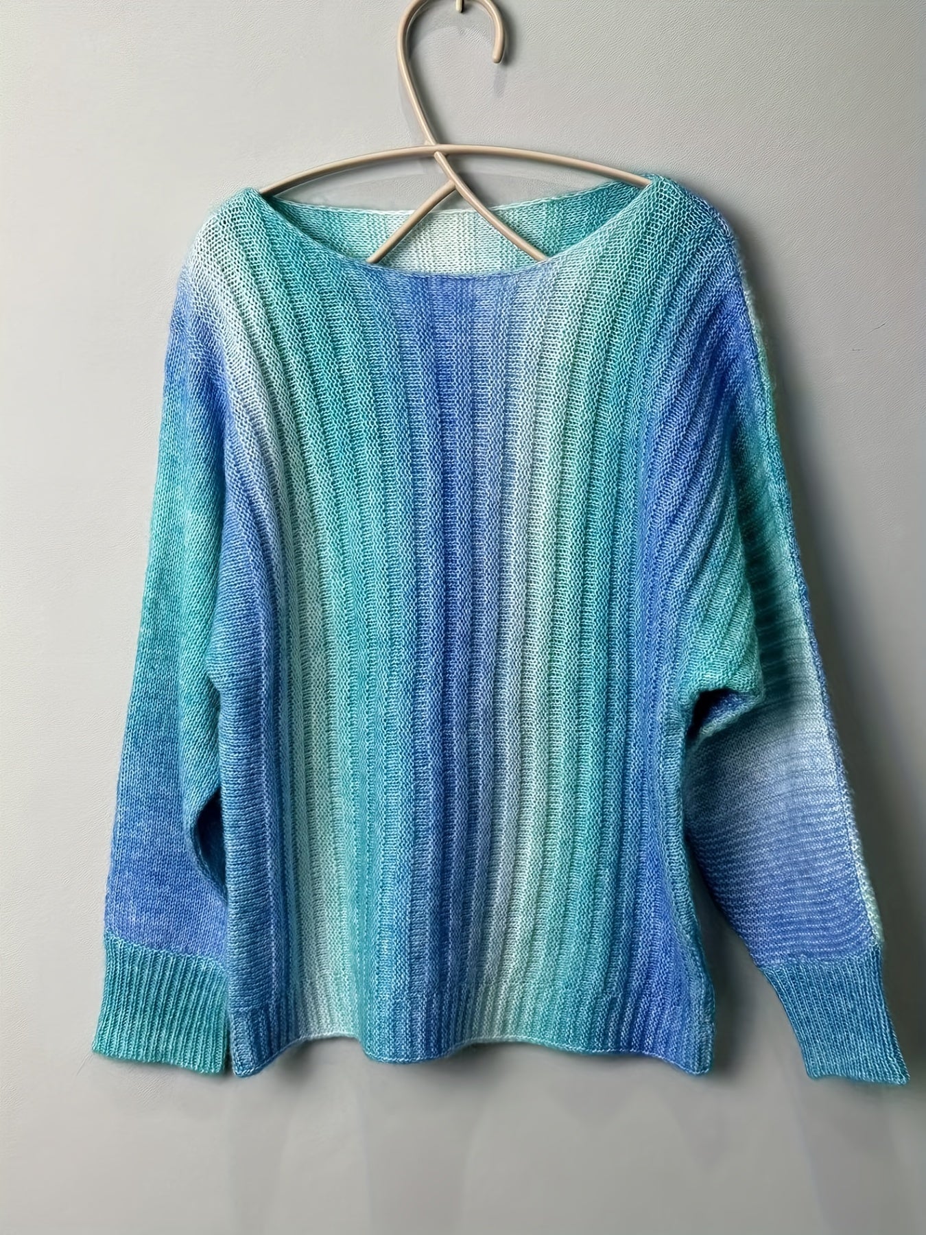 Ombre Boat Neck Pullover Sweater Long Sleeve Sweater