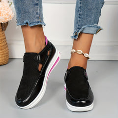 Women's Knit Platform Sneakers Hook & Loop Shoes Cutout Comfortable Outdoor