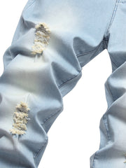 Men's Slim Fit Stretch Jeans Ripped Washed Denim Pants