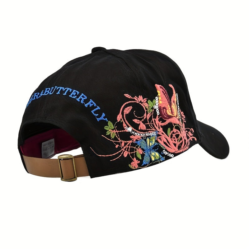 Sequin Embroidered Baseball Cap Butterfly Peaked Cap Lip Print Hat Sun Hat
