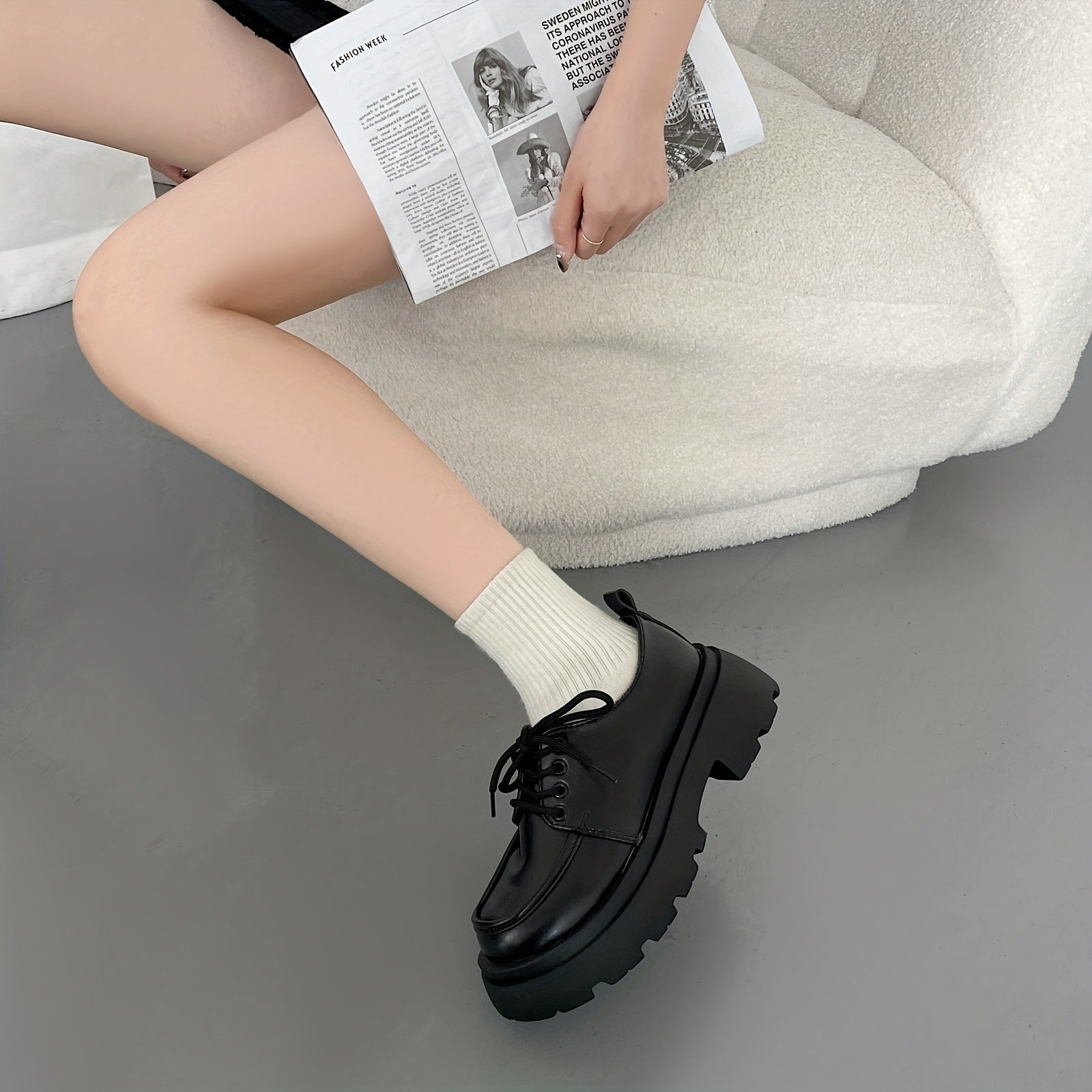 Women's Chunky Heel Loafers Lace Up Shoes Comfortable Dress Shoes