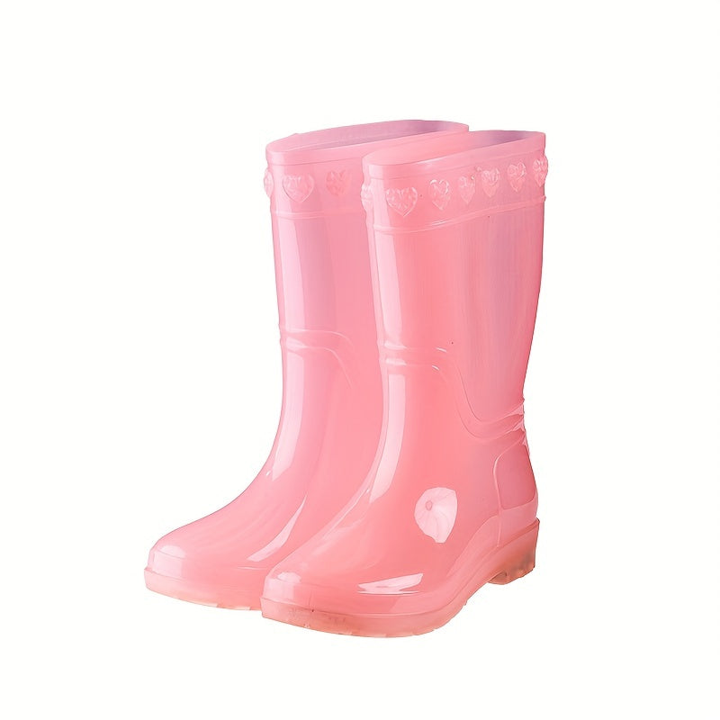 Women's Pink Mid Calf Rain Boots - Waterproof Non Slip Work Shoes