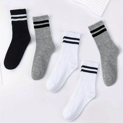 5 Pairs Striped Mid Tube Socks for Men All Seasons