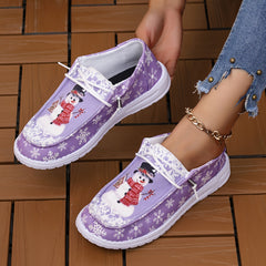 Christmas Snowman Print Low Top Sneakers Lightweight Casual Walking Shoes