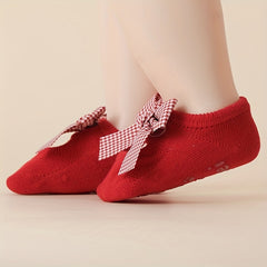 2 Pairs Plaid Heart Bow Princess Socks for Baby Girls Non Slip & Comfy