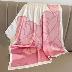 Camellia Print Bandana Silk Square Scarf Head Wrap Neckerchief Hair Accessory